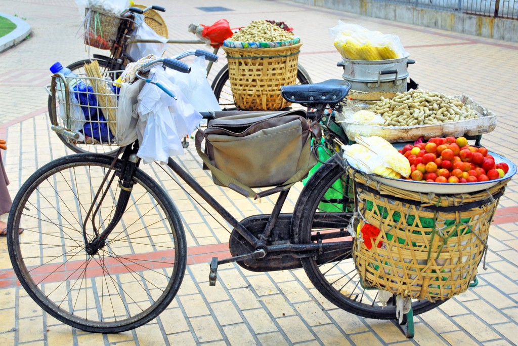 A mobile vegetable stand in Xiamen, China; image by Claudio Zaccherini